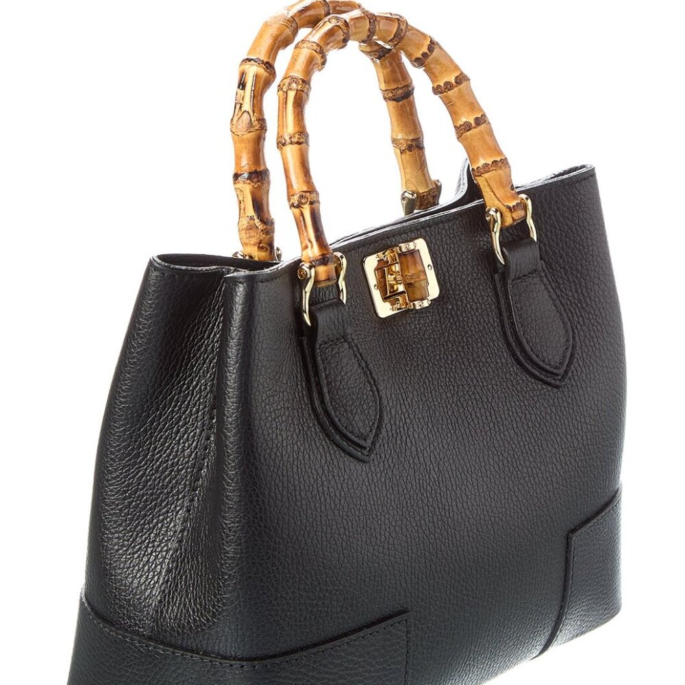 Persaman New York Sienna16 Bamboo Black Leather Tote Bag - Picture 2 of 4